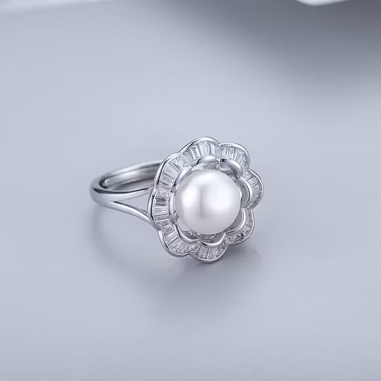 Anel de prata esterlina 925 com pérolas de água doce com recorte vintage
