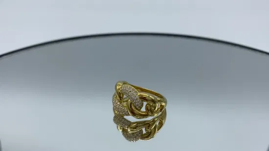 925 prata ouro platetd nova chegada venda quente simples cz cubano link anel para mulher