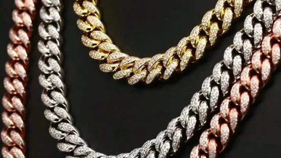 Conjunto de joias personalizadas de fábrica ouro 18K 925 prata esterlina ou latão acessórios de moda anel pulseira colares hip hop joias cubanas para homens e mulheres